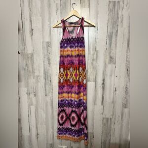 Just Love Aztec Ikat Maxi Dress Womens Medium Pink Purple Tie Dye Racerback Long